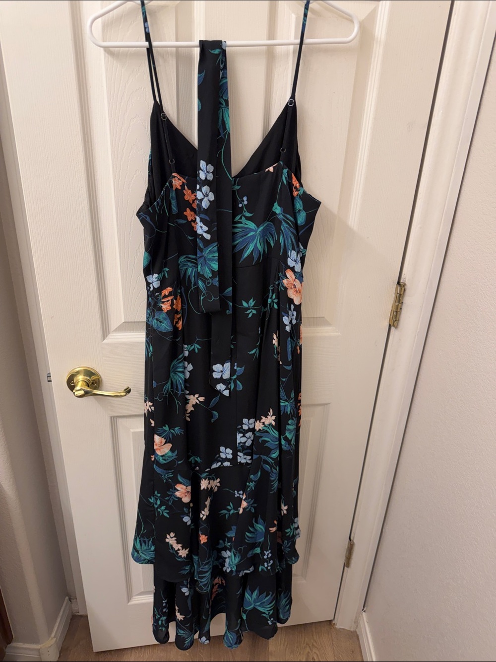 Banana Republic Black Floral Maxi Dress with Teal and Peach Accents